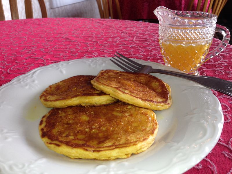 sweet potato pancakes with orange syrup