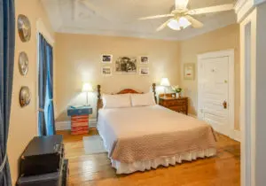king Bed in Route 66 Room at Bottger Mansion