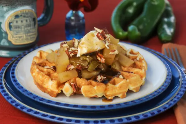 waffles with apple-green chile compote